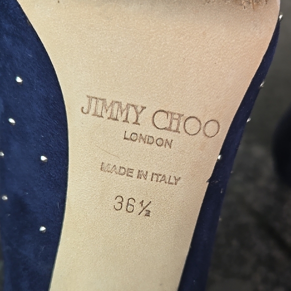 Jimmy Choo 36.5 (6.5) Navy Blue Suede Micro Silver Studded Stiletto Heels - Picture 9 of 16